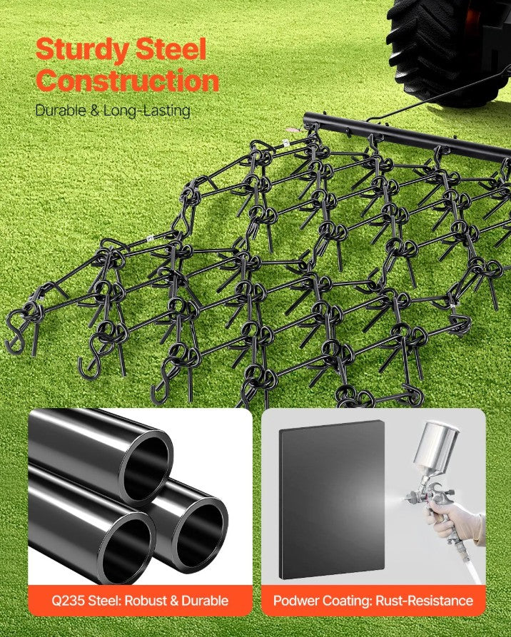 Vevor Drag Harrow 7' x 3.7' ATV Chain 69 Teeth for Lawn and Landscape Leveling New