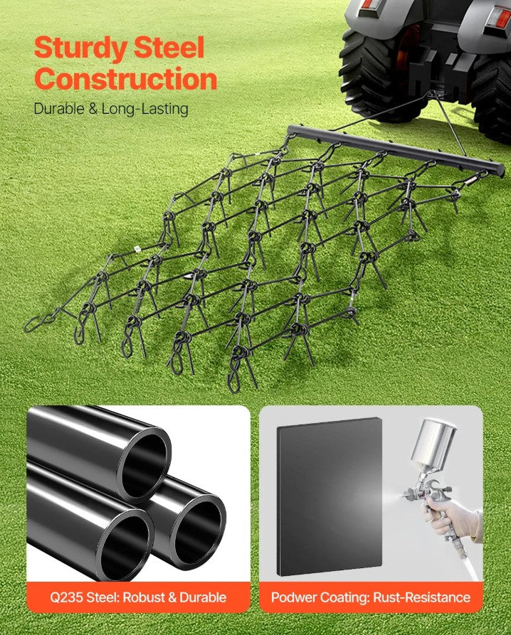 Vevor Drag Harrow 4' x 5.6' ATV Chain 80 Teeth for Lawn and Landscape Leveling New