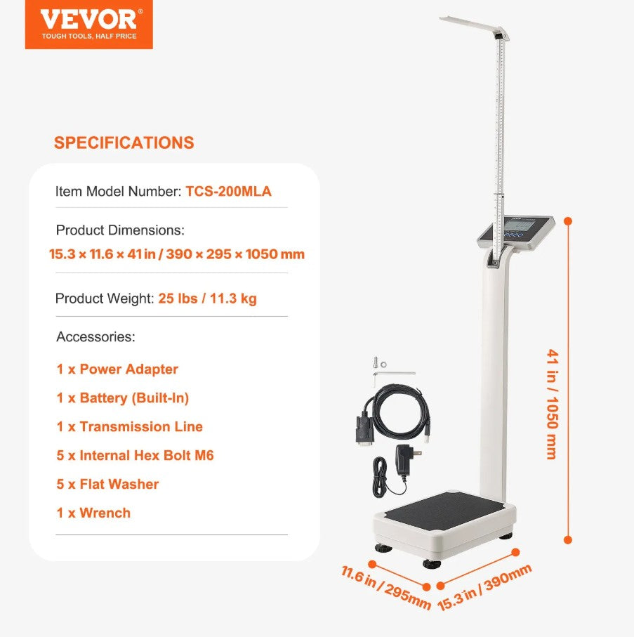 Vevor Professional Medical Digital Scale with Height Rod and 500 Lb Capacity New