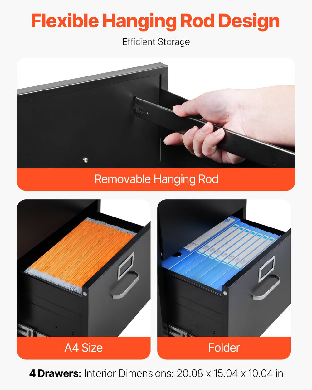 Vevor 4-Drawer Locking File Cabinet Vertical Metal Storage for A4/Letter/Legal Size Black New