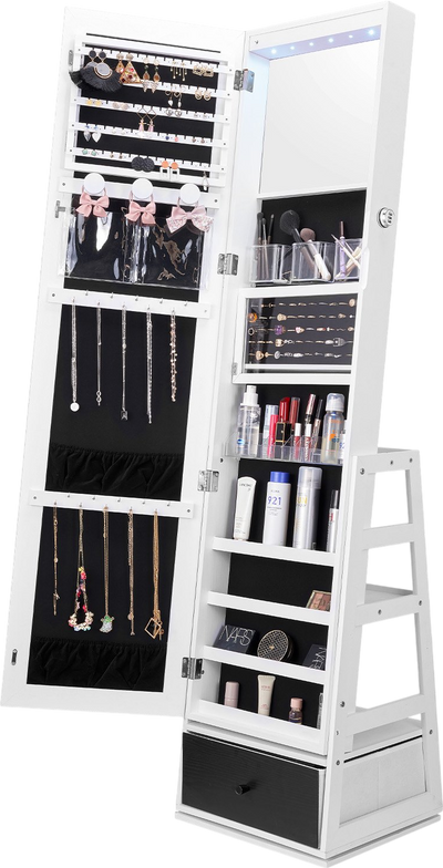 Vevor Mirror Jewelry Cabinet 360° Swivel Full Length Lockable Organizer with Shelves and Drawer New
