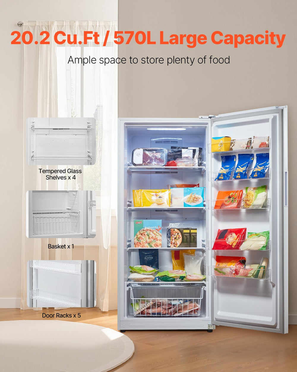 Vevor Convertible Freezer Refrigerator 20.2 Cu. Ft. Upright Frost Free with Digital Control New
