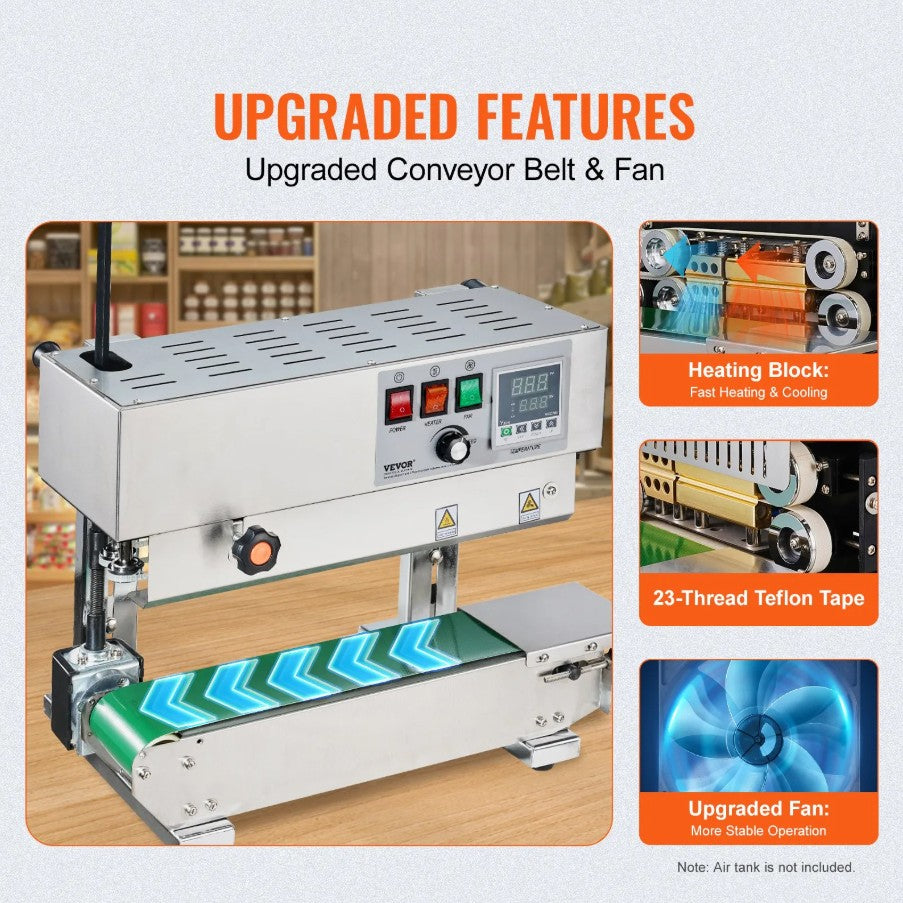Vevor Continuous Bag Band Sealer 600W Vertical Up to 52.5 ft/min Speed New
