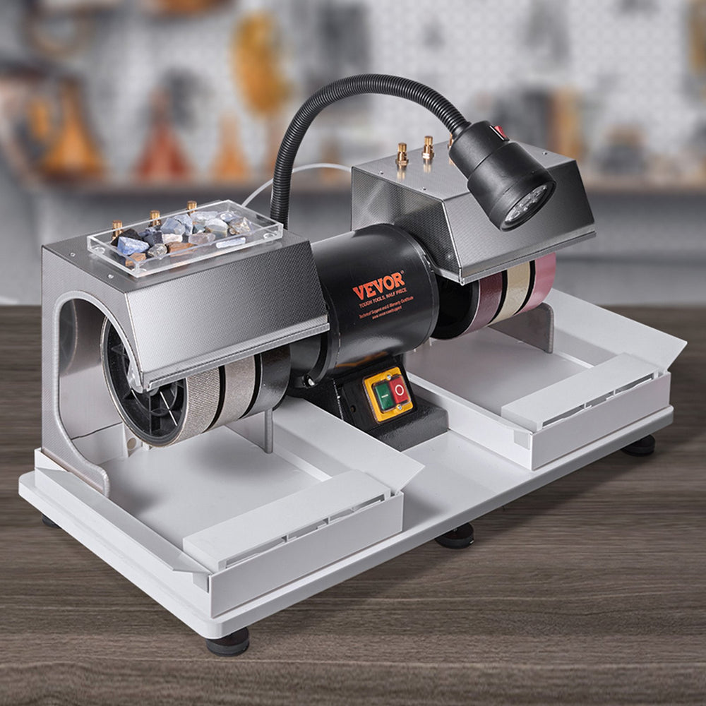Vevor Cabbing Machine 6" Wheels 1/4HP 1800 RPM Lapidary Rock Grinder Polisher with Lamp and Water Pump New