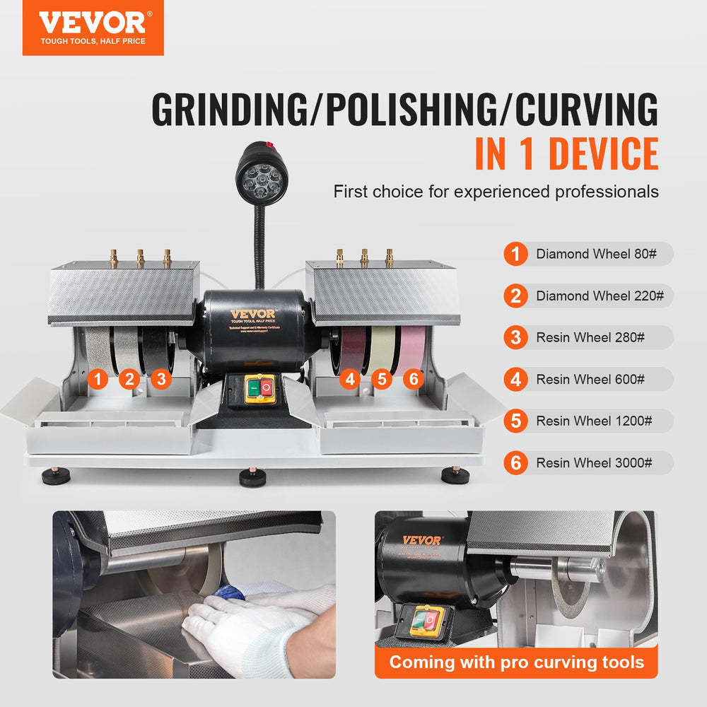 Vevor Cabbing Machine 6" Wheels 1/4HP 1800 RPM Lapidary Rock Grinder Polisher with Lamp and Water Pump New