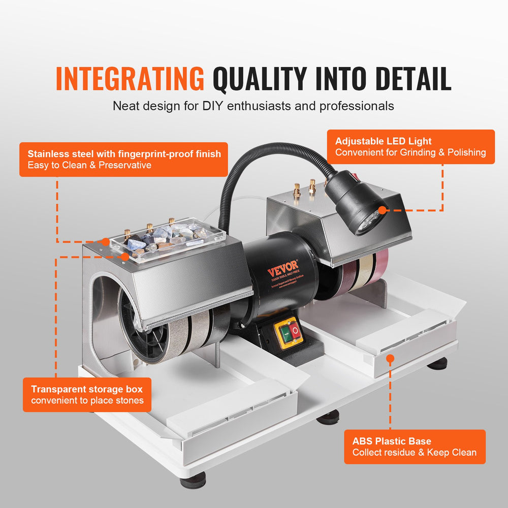 Vevor Cabbing Machine 6" Wheels 1/4HP 1800 RPM Lapidary Rock Grinder Polisher with Lamp and Water Pump New