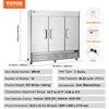 Vevor Commercial Refrigerator 60.42 Cu. Ft. Upright Reach-In 3 Doors 82.5" Stainless Steel 12 Shelves New