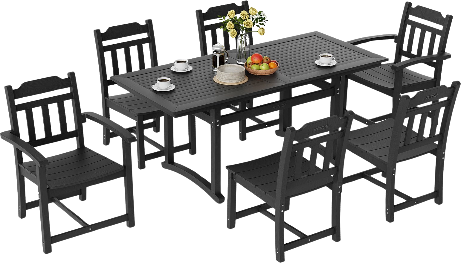 Vevor Patio Dining Set All-Weather Outdoor Table and Chairs 7 Piece Black New