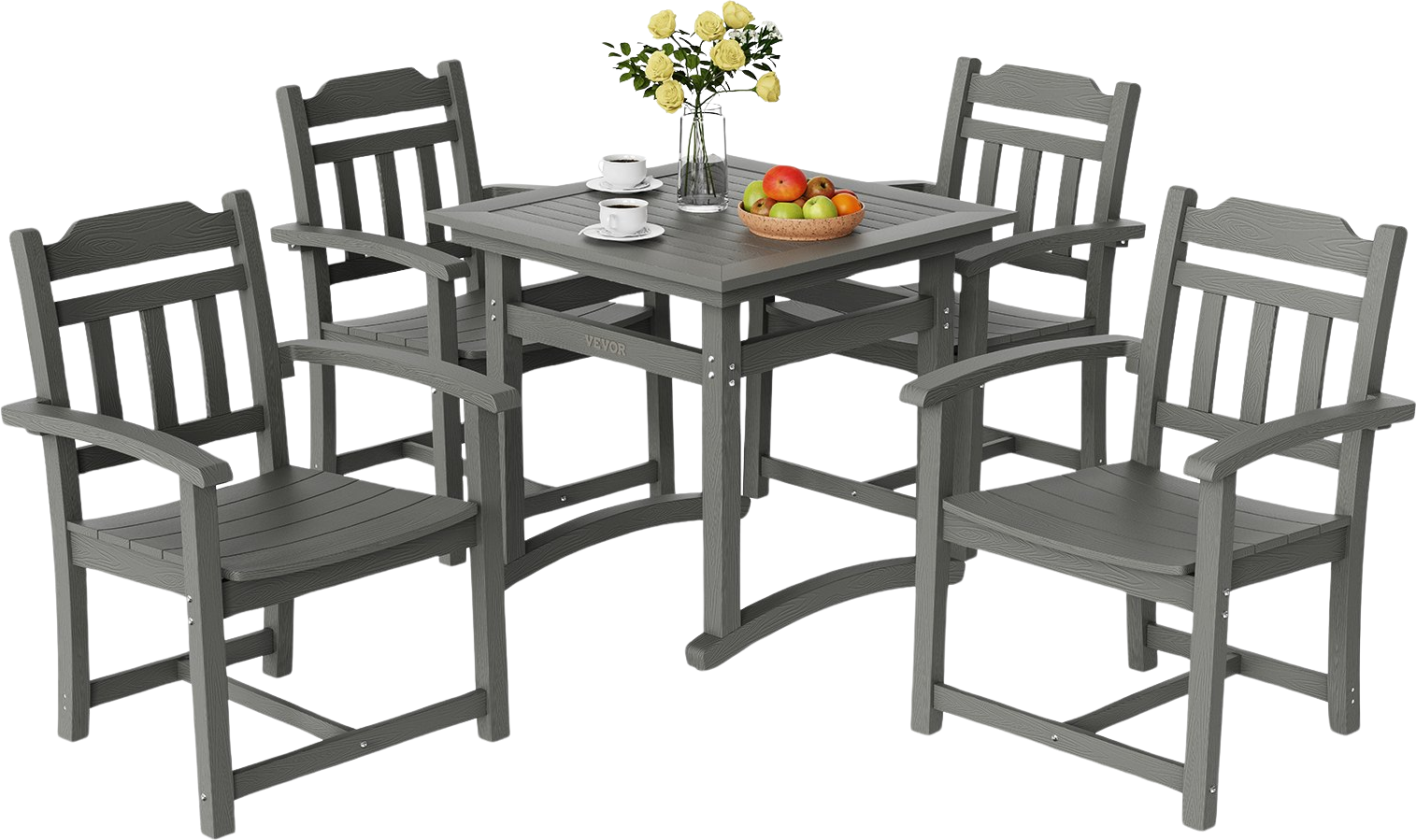 Vevor 5 Piece Patio Dining Set All-Weather Outdoor Table and Armchairs Light Gray New