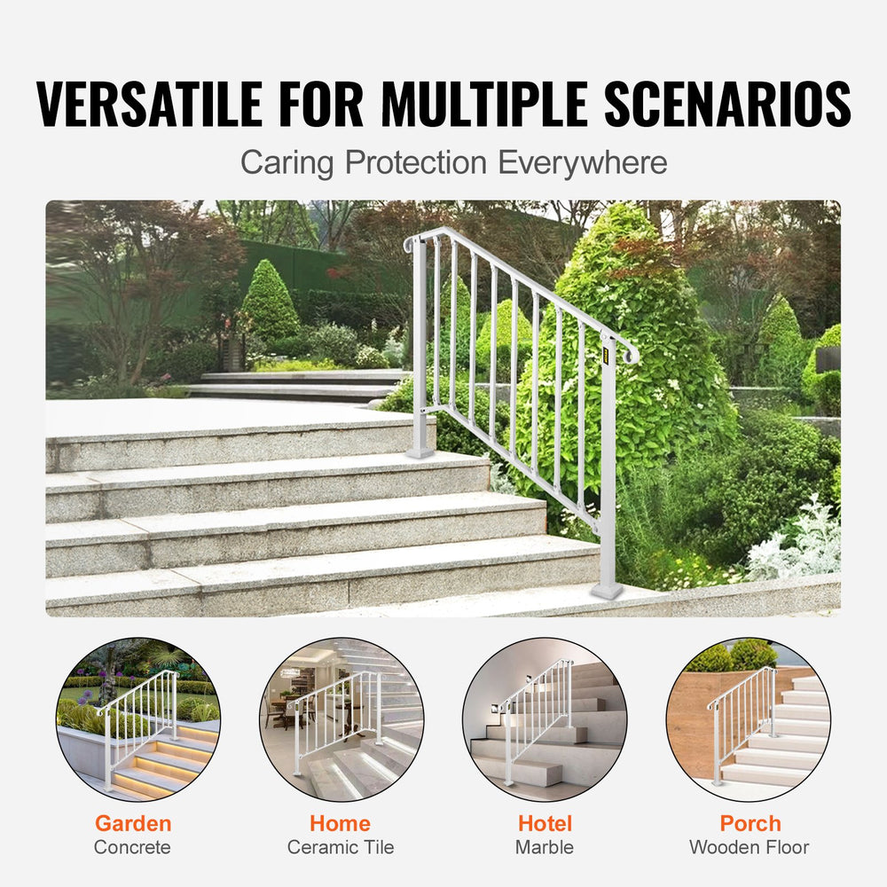 Vevor Stair Handrail 3-4 Steps Outdoor Wrought Iron Railing for Concrete or Wooden Stairs White New