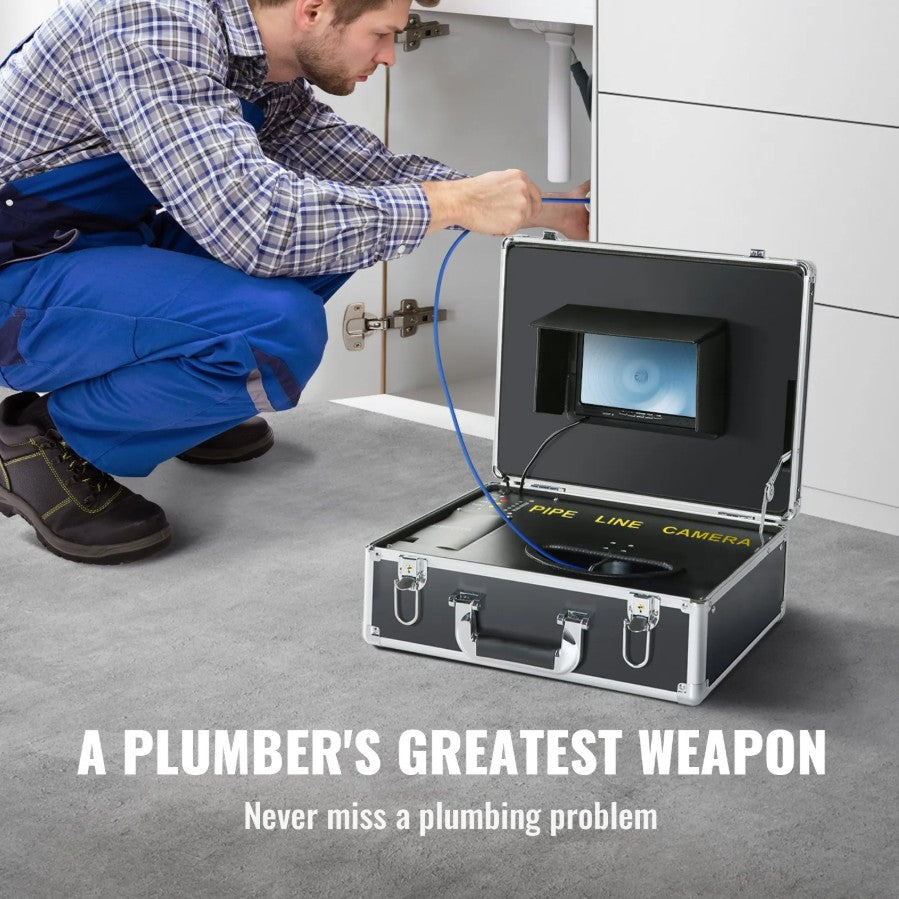 Vevor Pipeline Inspection Camera 165' Length 7" LCD Screen LED Lights 16GB SD Card New