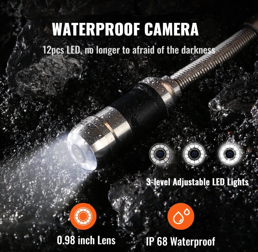 Vevor Pipeline Inspection Camera 165' Length 7" LCD Screen LED Lights 16GB SD Card New