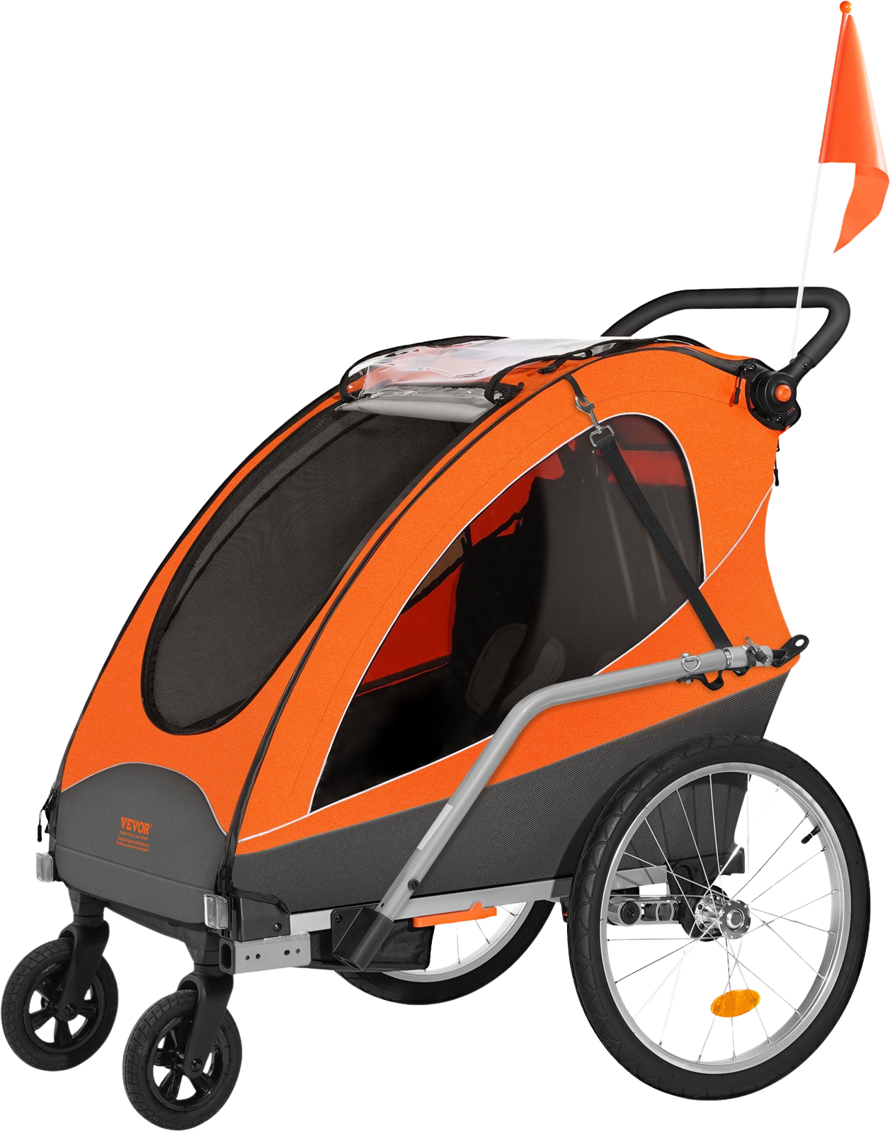 Vevor Bike Trailer 2-in-1 Child Carrier Converts to Stroller 110 Lbs Load Foldable Fits 22