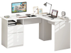 L-shaped white computer desk with spacious top, file drawer, and cable management, perfect for efficient workspace.