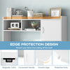 L-shaped corner computer desk in white with open storage hutch, cabinet, and edge protection design for a clutter-free.