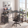 L Shaped Desk with Power Outlet Reversible Computer Desk with Monitor Stands-Black - Gallery View 1 of 11