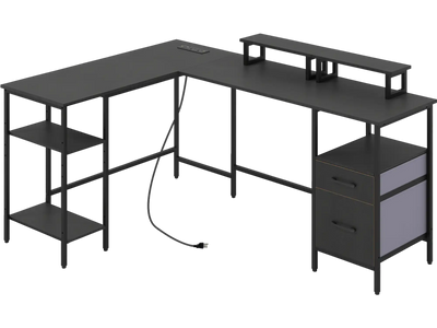Costway Reversible L-Shaped Computer Desk with Power Outlet & Monitor Stand 33704362 New