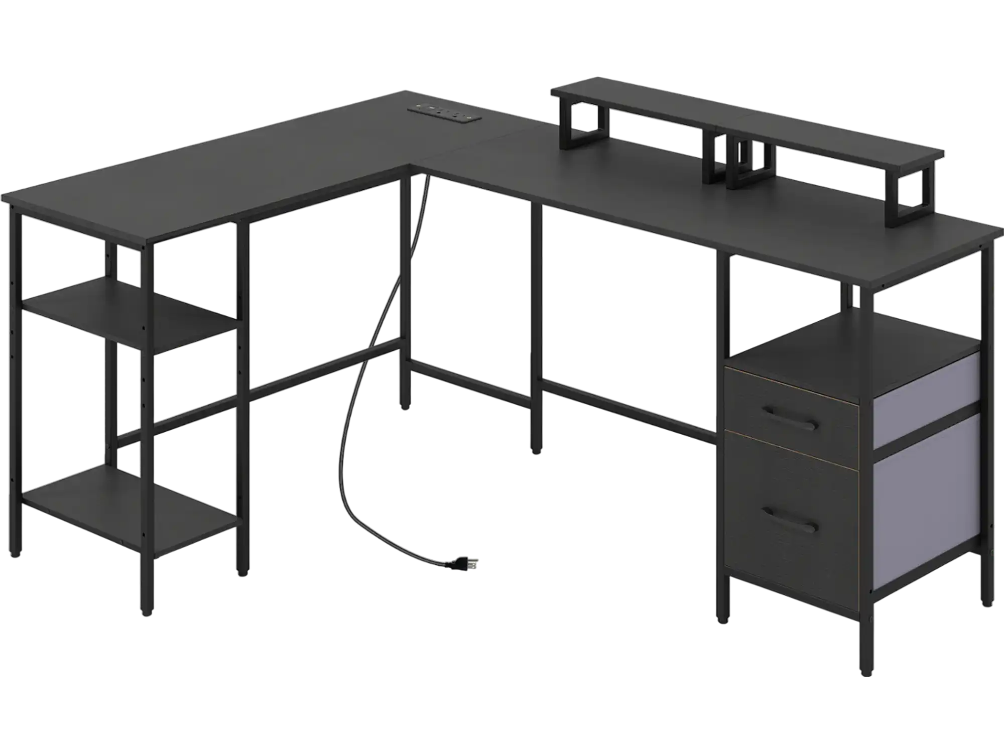 Costway Reversible L-Shaped Computer Desk with Power Outlet & Monitor Stands 33704362 New