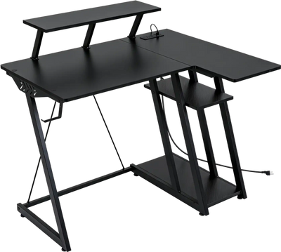 Costway L Shaped Gaming Desk w/ Outlets & USB Ports 92471835 New
