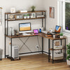 L-Shaped Reversible Gaming Desk with LED Strip and Power Outlets Hutch Monitor Stand-Rustic Brown - Gallery View 1 of 12