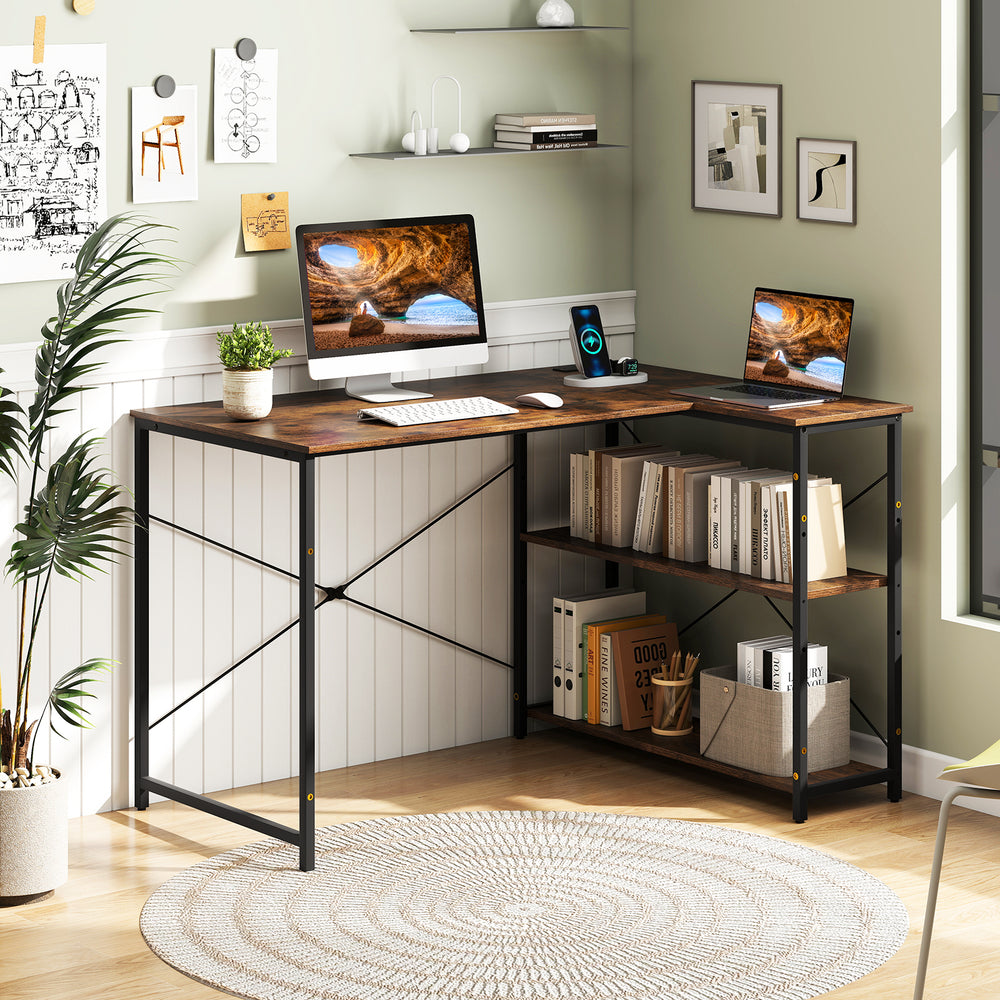 L-shaped 47 Inch Reversible Corner Desk with Adjustable Storage Shelves-Rustic Brown - Gallery View 1 of 9