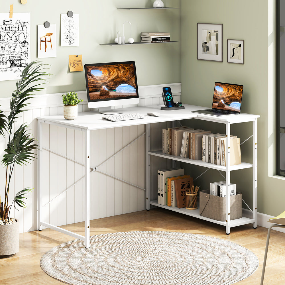 L-shaped 47 Inch Reversible Corner Desk with Adjustable Storage Shelves-White - Gallery View 1 of 10