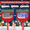 Sound-activated Christmas street lamp with colorful lights and falling snow, featuring a festive scene and music.