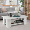 Large white 36-inch wooden coffee table with storage shelf, featuring a modern design for versatile living room use.