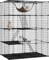 Large 4-tier black cat cage features a hammock, climbing ladder, and multiple platforms for 1-4 cats to play and relax.