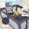 Large dark gray baby playpen with thickened mat, featuring soft foam filling and non-slip fabric for safe play.