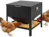 Large capacity black chicken feeding box with openable lid, galvanized metal, ideal for feeding chickens and ducks outdoors.