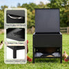 Large capacity black chicken feeding box with openable lid, raised tray edges, and elevated support legs for outdoor use.