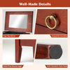 Close-up of the jewelry storage cabinet's top flip mirror, solid pine wood legs, and anti-scratch foot pads for.