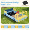 Large car-theme sandbox with fir wood frame and bottom liner, designed for imaginative play and convenient storage.