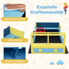 Large car-theme sandbox in blue with safety handrail, easy-to-clean surface, and storage for sand toys for kids' play.