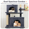 Large cat tree with dual spacious condos in dark gray, perfect for multi-cat households to provide private retreats.