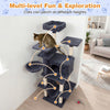 Large dark gray cat tree with multi-level perches, cozy hammock, and scratching posts for indoor cats' play and.