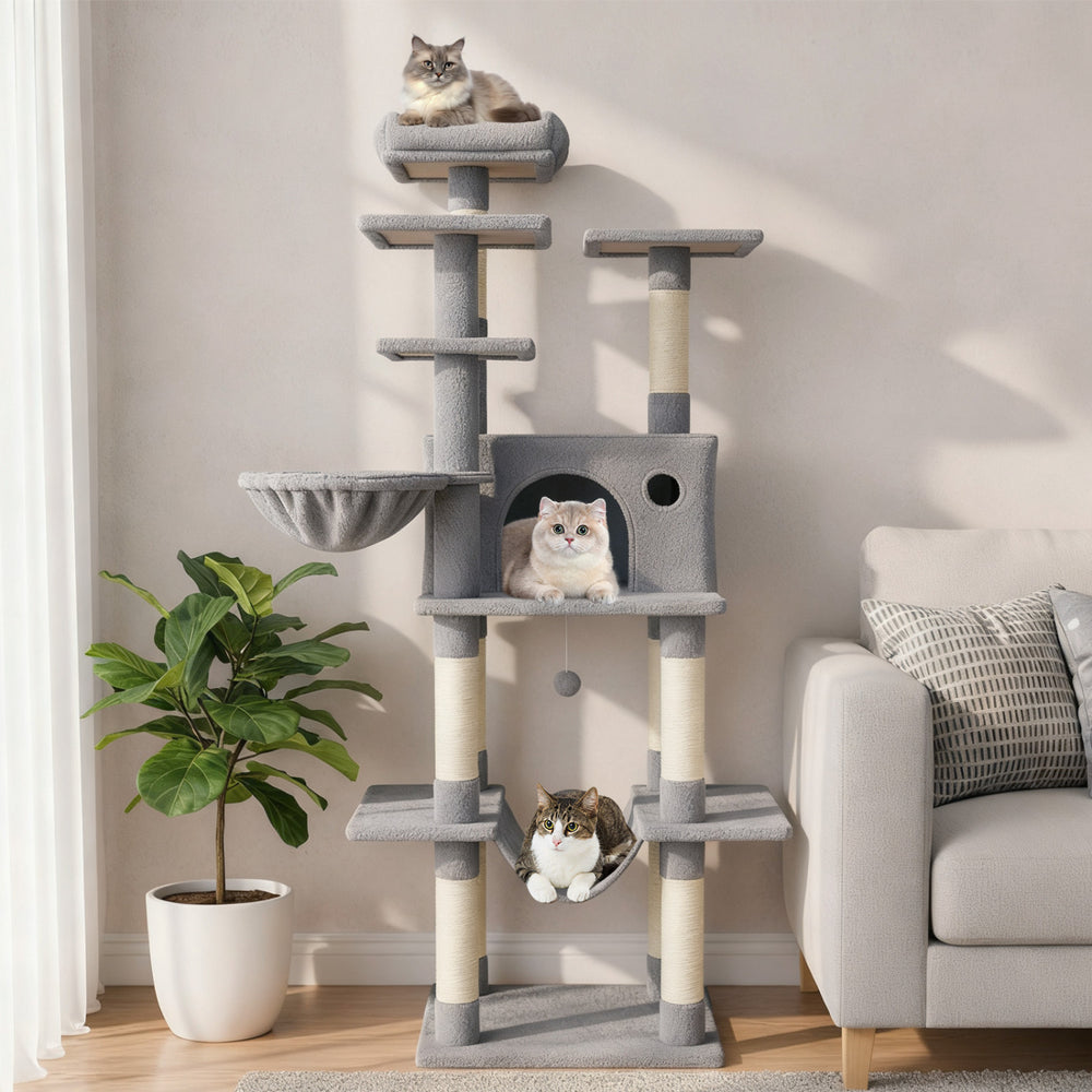 Large Cat Tree for Indoor Cats 63" Tall Cat Tower-Lght Gray - Gallery View 1 of 10