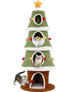Large Christmas cat tree with 4 condos, green design, and star topper for playful indoor cat fun and interaction.