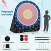 Large black dart board for kids with 4 kick balls, portable design for outdoor fun and easy setup at gatherings.