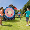 Large dart board for kids with 4 kick balls, portable design for outdoor fun at yard gatherings and parties.