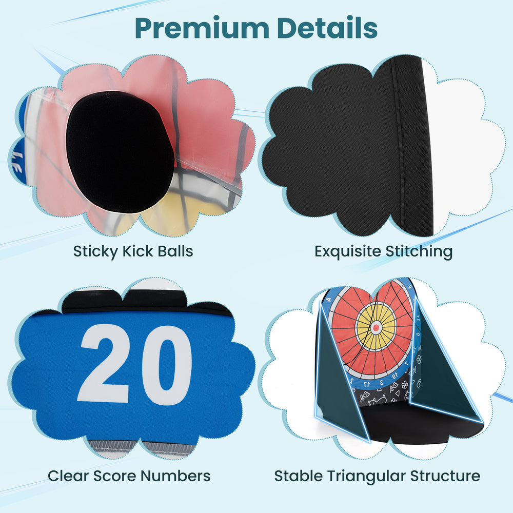 Close-up of the large dart board with clear score numbers and exquisite stitching, perfect for outdoor fun with kids.