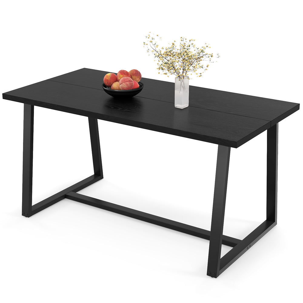 Large black dining table with a heavy-duty metal frame, ideal for 4-6 people, perfect for dining or office use.