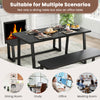 Large black dining table with heavy-duty metal frame, suitable for 4-6 people, ideal for dining and office use.