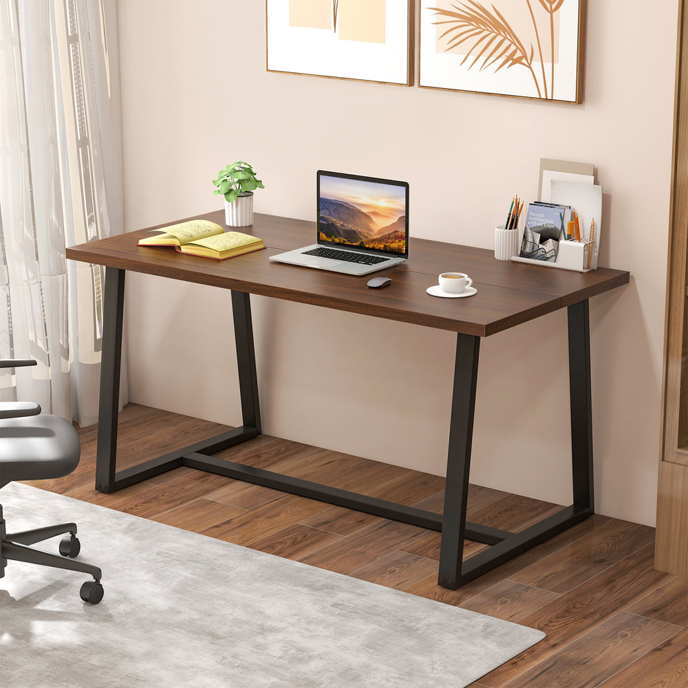 Large Dining Table with Heavy-duty Metal Frame and Anti-slip Foot Pads-Coffee - Gallery View 1 of 10