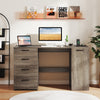 53-inch gray computer desk with 4 storage drawers, power outlets, and adjustable shelf for an organized workspace.