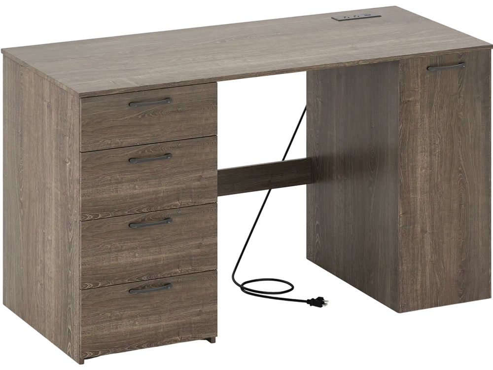 Gray computer desk with a spacious 53" tabletop, 4 storage drawers, and built-in cable management for a tidy workspace.
