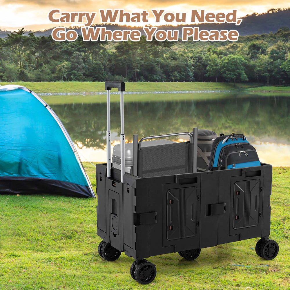 Large Foldable Utility Cart with 2-Tier Storage Crates and Telescoping Handle-Black - Gallery View 1 of 10