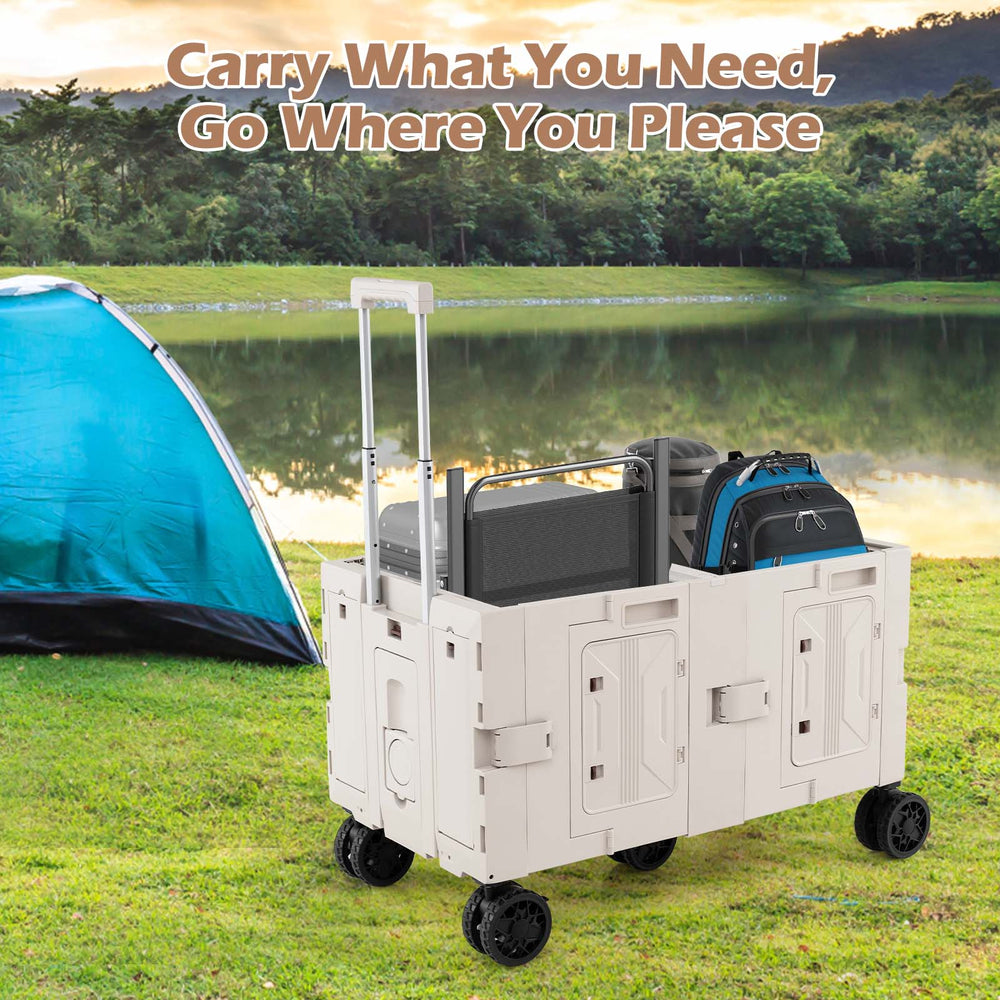 Large Foldable Utility Cart with 2-Tier Storage Crates and Telescoping Handle-White - Gallery View 1 of 10