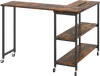 Large rustic brown side table with wheels, 360-degree rotation, and two open shelves for versatile storage and.